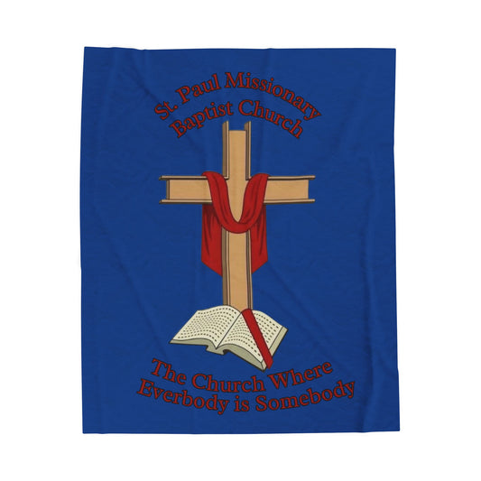 Church Cross Velveteen Plush Blanket – Dk Blue
