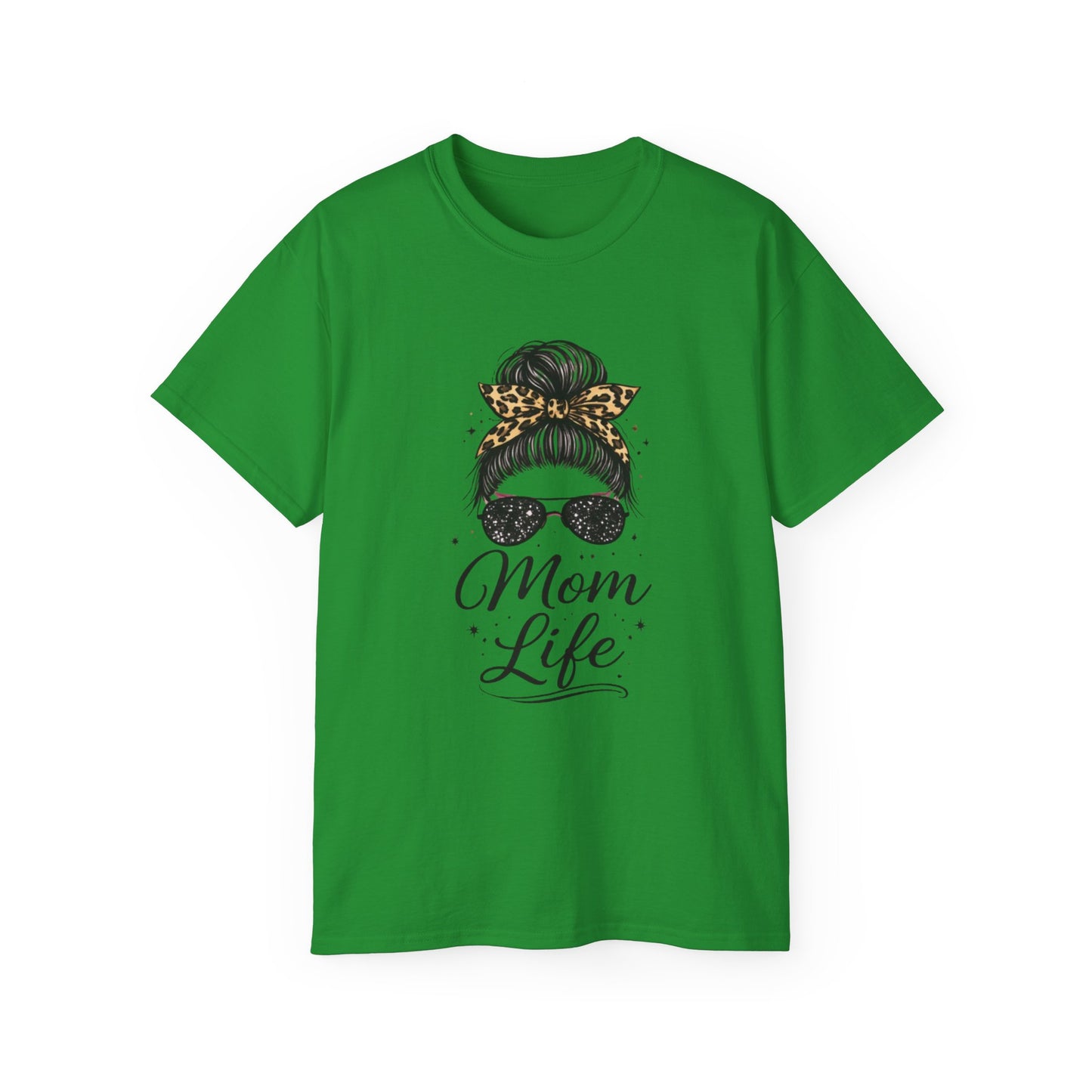 Mom Life Tee — Leopard Bandana Messy Bun Graphic Shirt for Moms