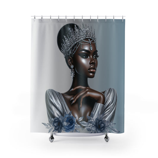 Silver Shower Curtain - African American Queen Design