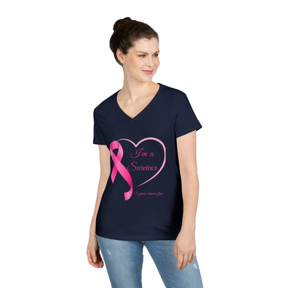 Breast Cancer Awareness V-Neck T-Shirt, Survivor Gift, Supportive Tee, Gift for Her, Awareness Month Apparel