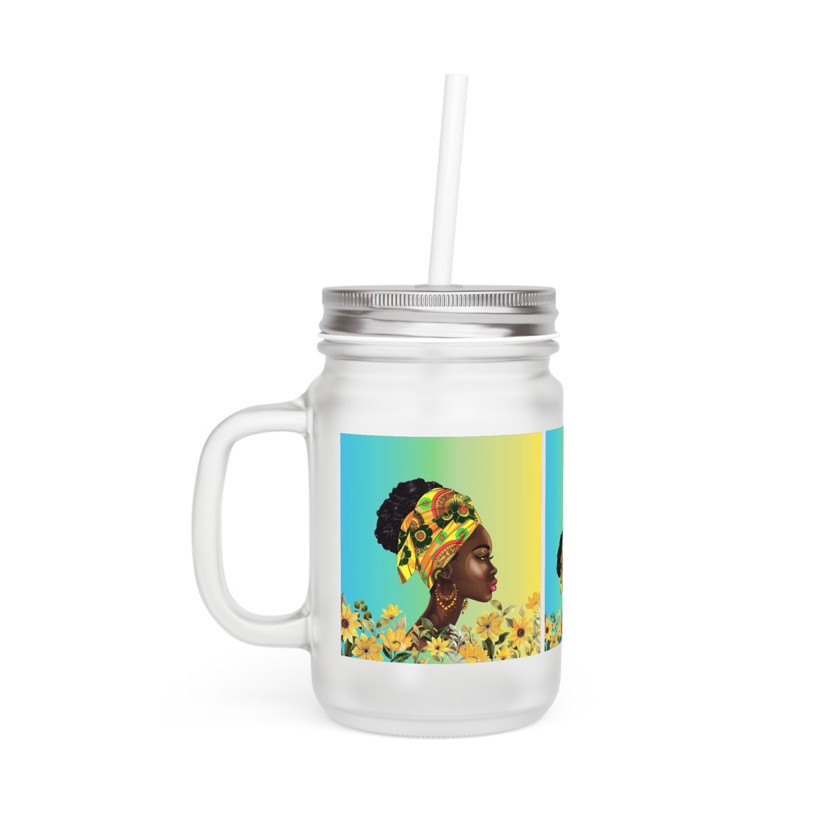 Queen Sunflower Mason Jar with Straw