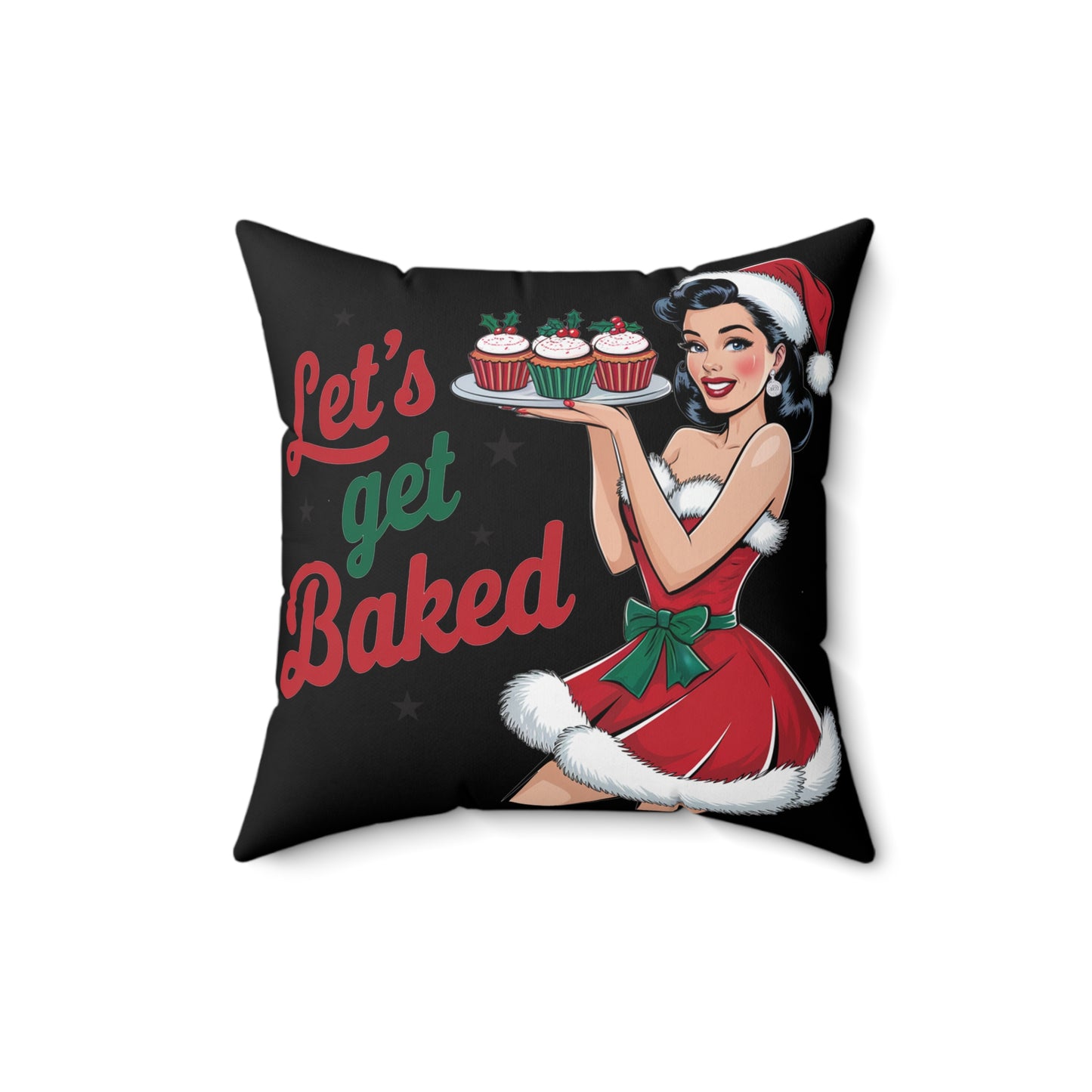 Let's Get Baked-Spun Polyester Square Pillow (Black)