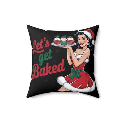 Let's Get Baked-Spun Polyester Square Pillow (Black)
