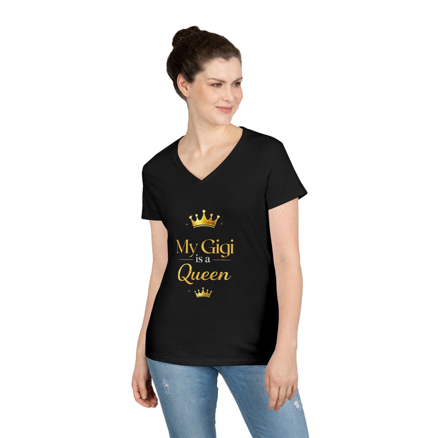 My Gigi Is a Queen V-Neck Tee (Purple)— Granddaughter Gift, Gigi Queen Shirt