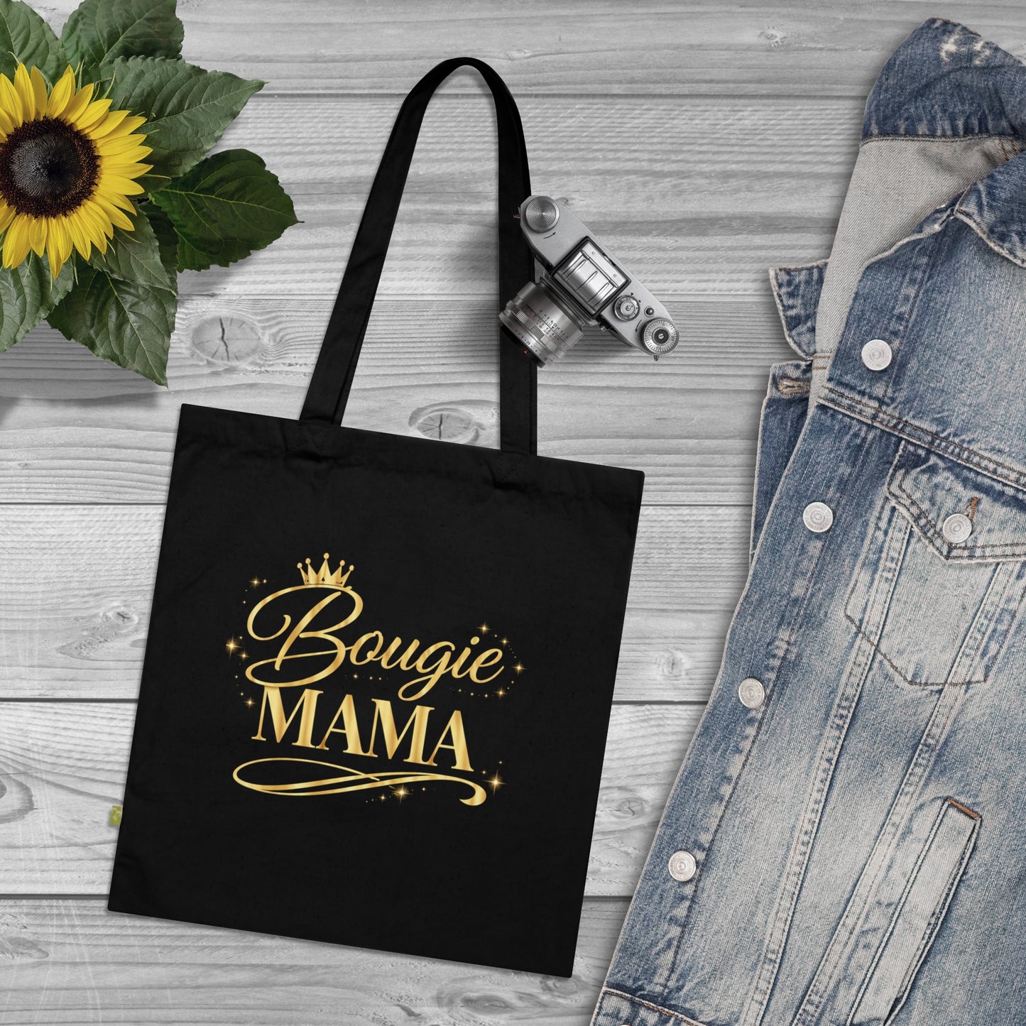 Bougie Mama Tote Bag (French Navy)— Gold Script Organic Cotton Grocery & Gift Tote