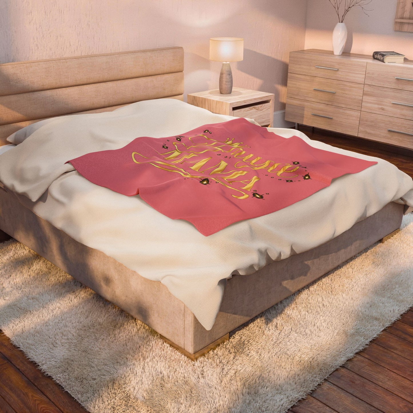 Bougie Mama Velveteen Plush Blanket – Pink & Gold Cozy Throw for Stylish Moms, Mother’s Day Gift