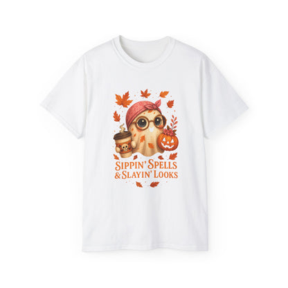Sippin Spells and Slayin looks Halloween Tee