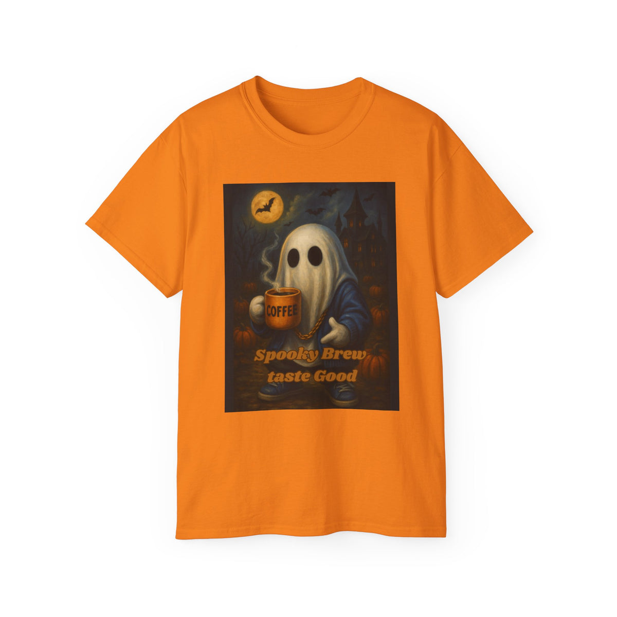 Spooky Ghost Coffee Cotton T-Shirt (Pumpkin Patch)