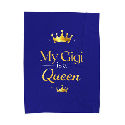 My Gigi Is A Queen Velveteen Plush Blanket (Blue)— Royal Gift for Grandmothers