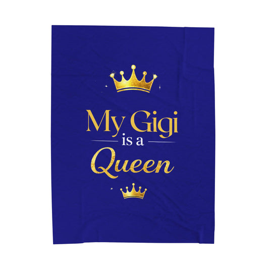 My Gigi Is A Queen Velveteen Plush Blanket (Blue)— Royal Gift for Grandmothers