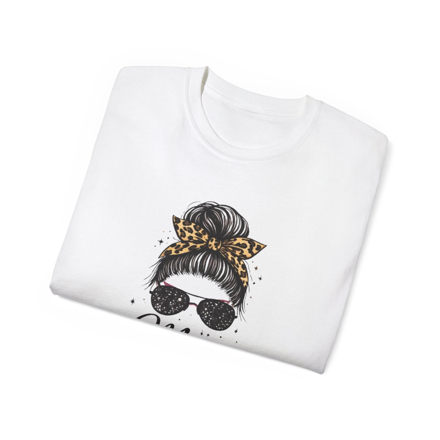 Mom Life Tee — Leopard Bandana Messy Bun Graphic Shirt for Moms