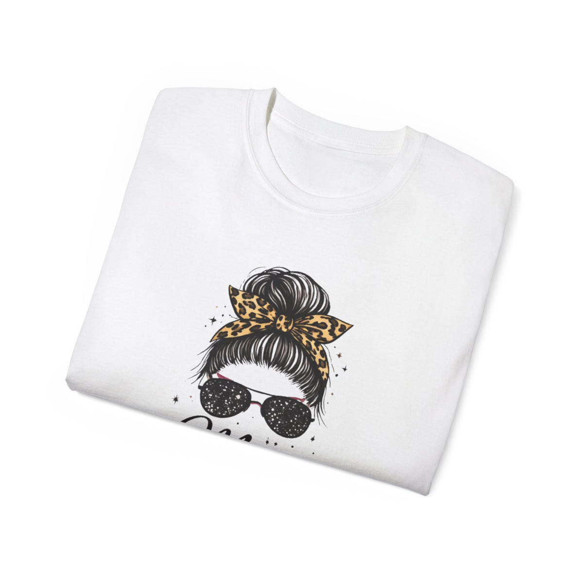 Mom Life Tee — Leopard Bandana Messy Bun Graphic Shirt for Moms