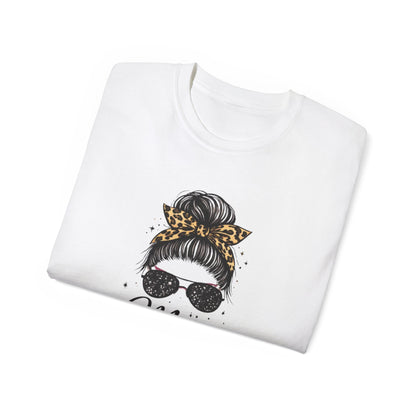 Mom Life Tee — Leopard Bandana Messy Bun Graphic Shirt for Moms