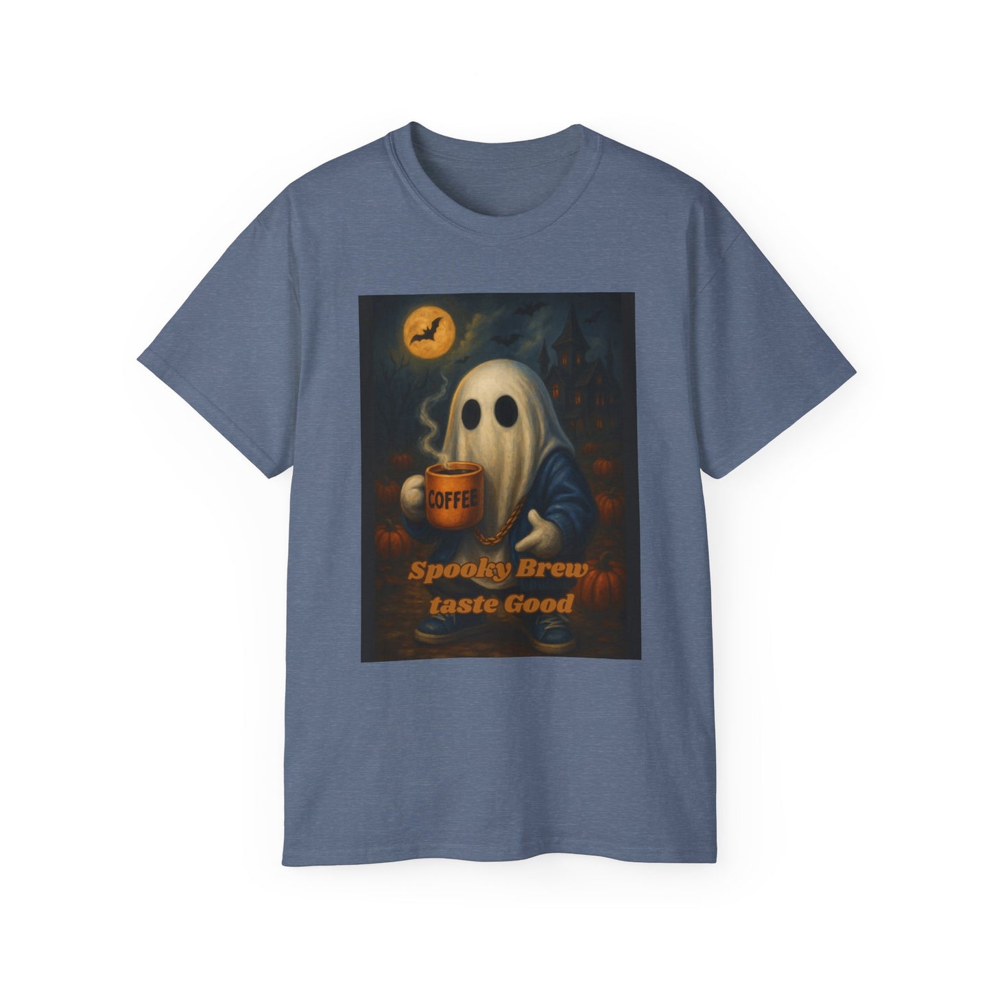 Spooky Ghost Coffee Cotton T-Shirt (Pumpkin Patch)