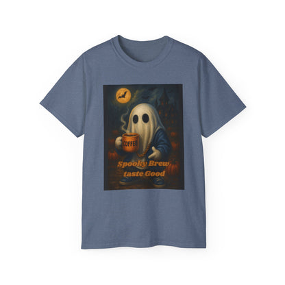 Spooky Ghost Coffee Cotton T-Shirt (Pumpkin Patch)