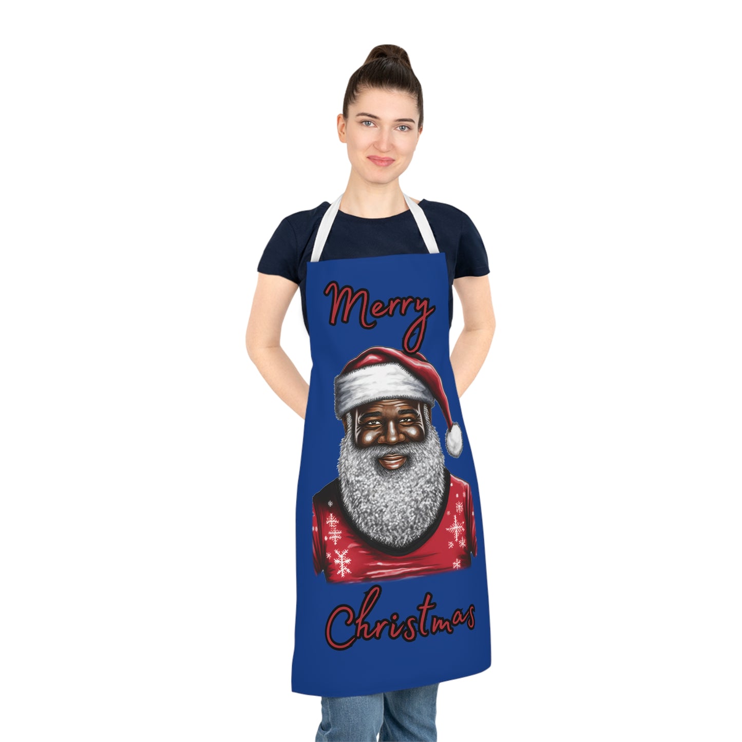 Black Santa-Adult Apron (AOP) (Dk Blue)
