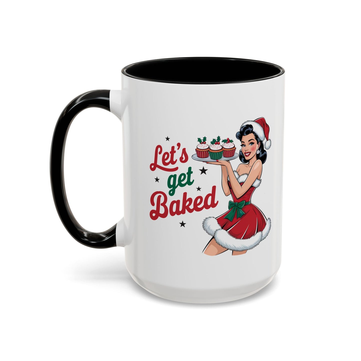 Let's Get Baked-Accent Coffee Mug (11, 15oz) (Black)