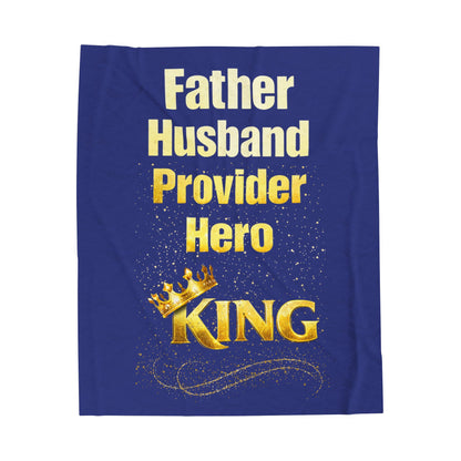"Father Husband Provider Hero King" Gold Crown Tribute Velveteen Blanket (Blue)