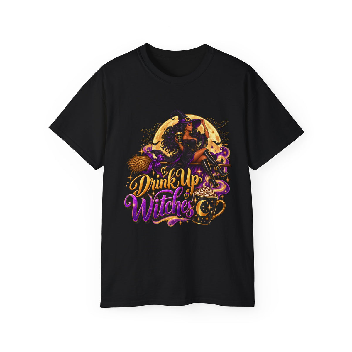 Drink Up Witches Halloween T-Shirt — Enhanced Witch Brew Party Tee