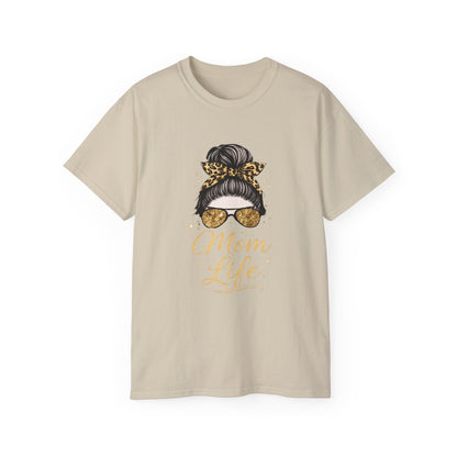 Mom Life Tee — Leopard Bun Graphic Cotton T‑Shirt