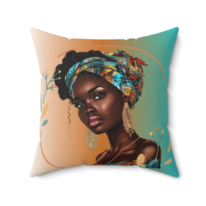 Queen Teal Bohemian Style African Woman Pillow