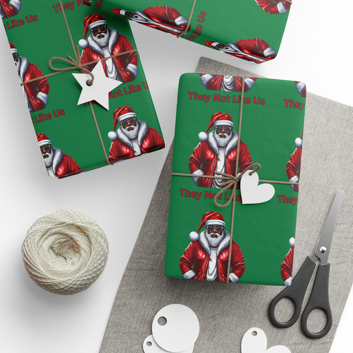They Not Like Us (Green) Wrapping Paper, Christmas Gift Wrap, Santa Design for Gifts, Eco-Friendly, Holiday Decor, Stocking Stuffers