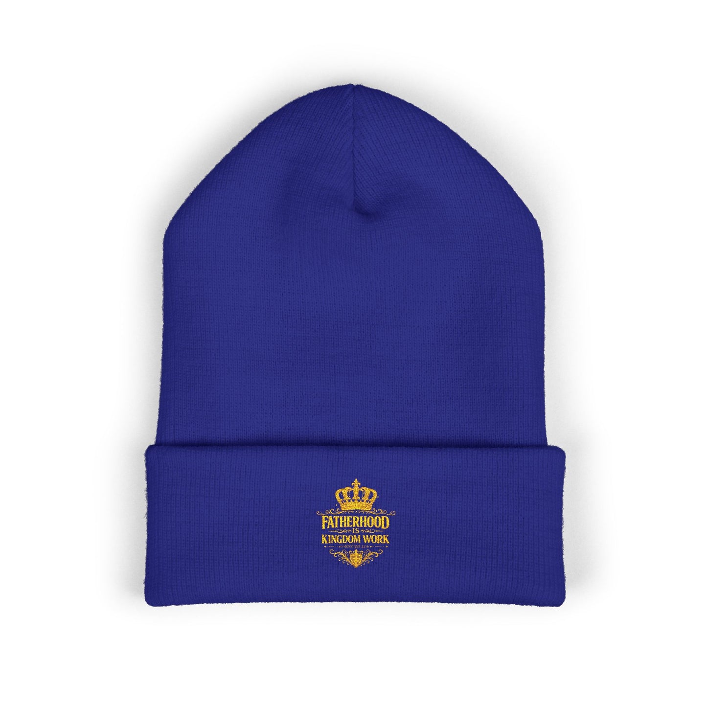 Gold Crown Embroidered Cuffed Beanie – Classic Knit Winter Hat
