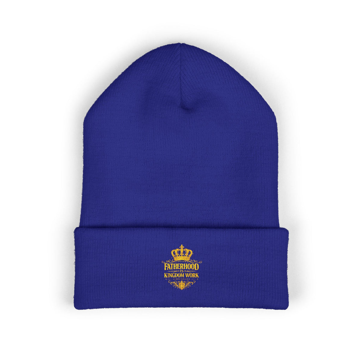 Gold Crown Embroidered Cuffed Beanie – Classic Knit Winter Hat