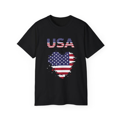 USA Flag Heart T‑Shirt — Patriotic Fourth of July Tee