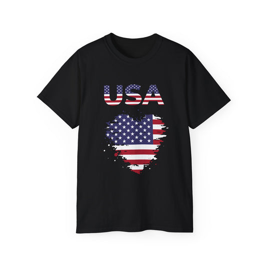 USA Flag Heart T‑Shirt — Patriotic Fourth of July Tee