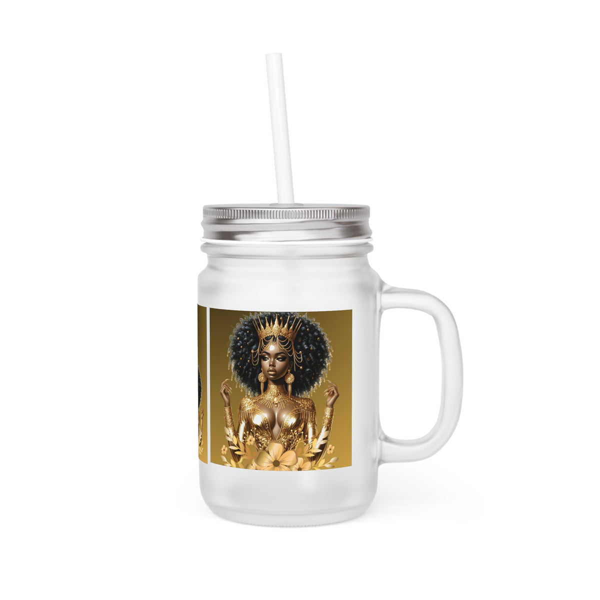 Golden Goddess Mason Jar with Straw