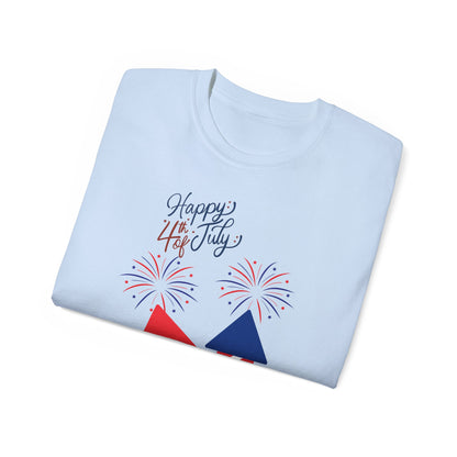 Fourth of July Fireworks Tee — "Happy 4th July" Patriotic Rocket T-Shirt