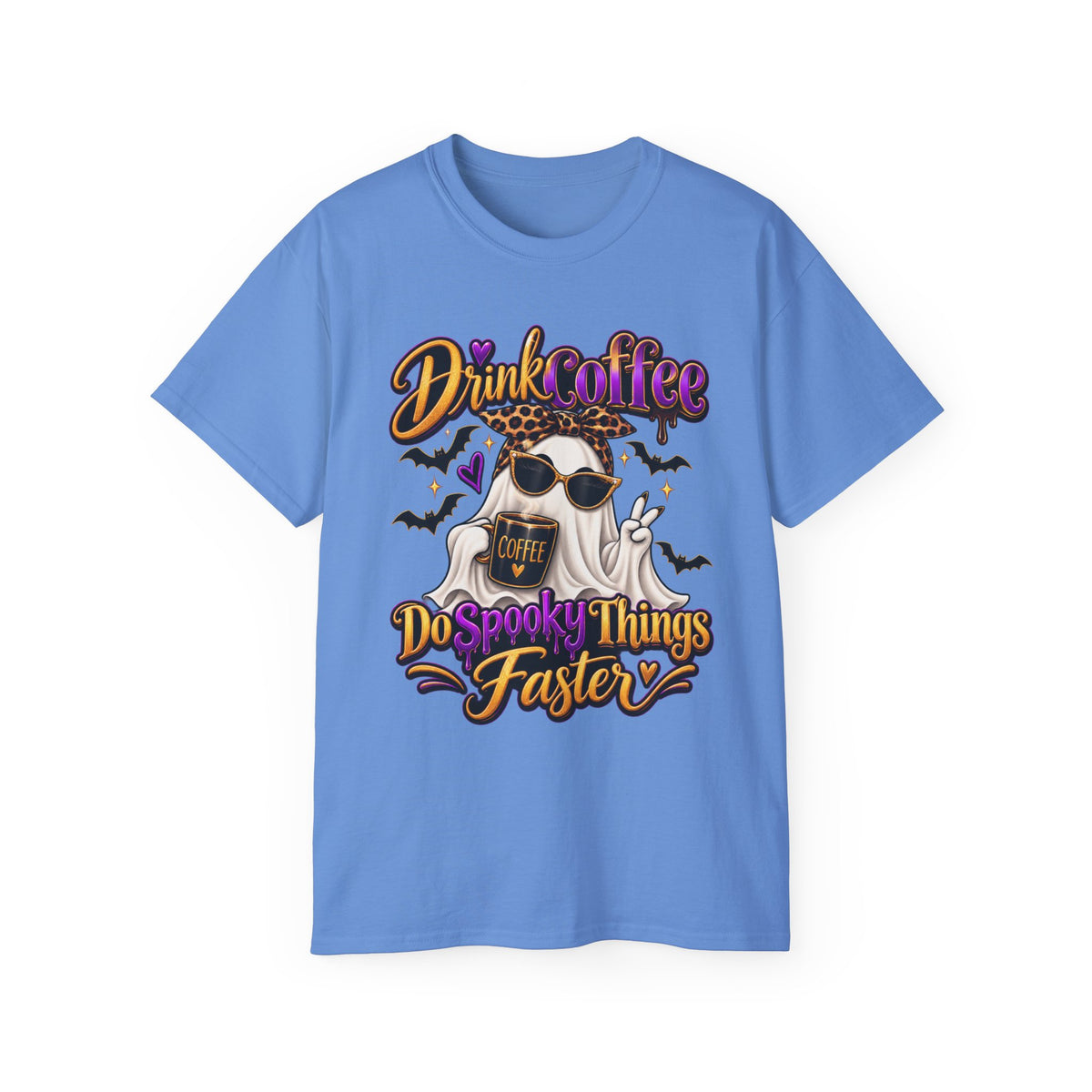 "Drink Coffee Do Spooky Things Faster" Enhanced Halloween Ghost Shirt