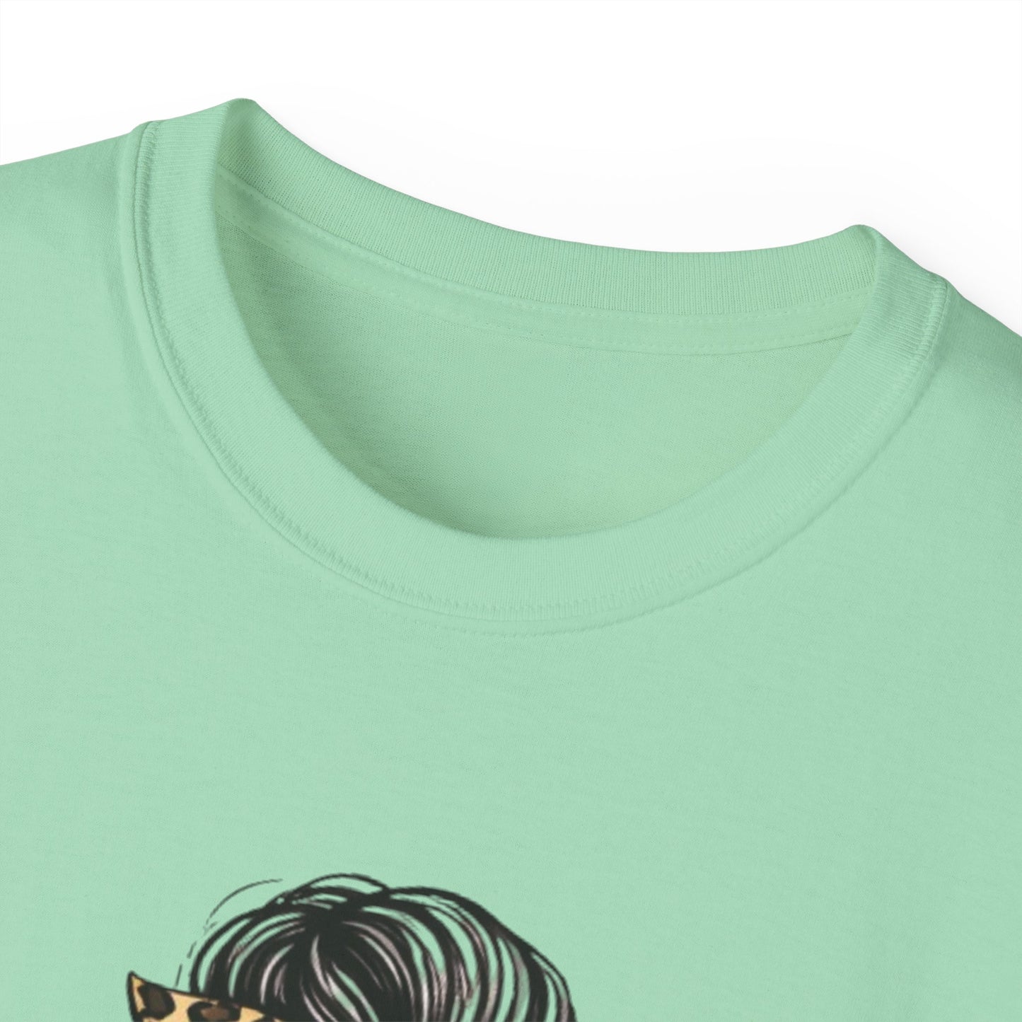 Mom Life Tee — Leopard Bandana Messy Bun Graphic Shirt for Moms