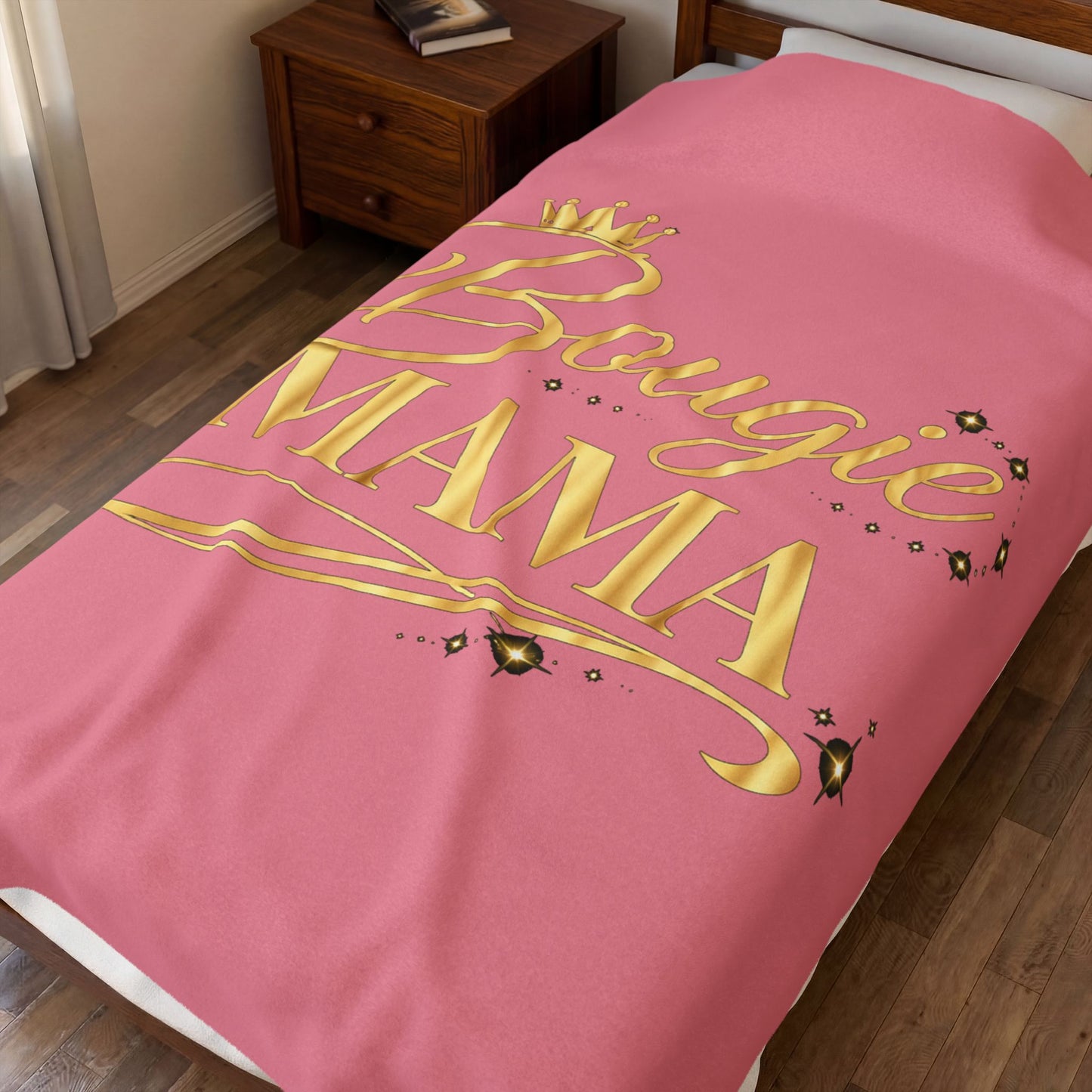 Bougie Mama Velveteen Plush Blanket – Pink & Gold Cozy Throw for Stylish Moms, Mother’s Day Gift