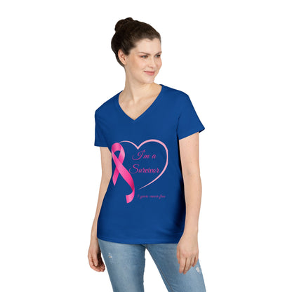 Breast Cancer Awareness V-Neck T-Shirt, Survivor Gift, Supportive Tee, Gift for Her, Awareness Month Apparel