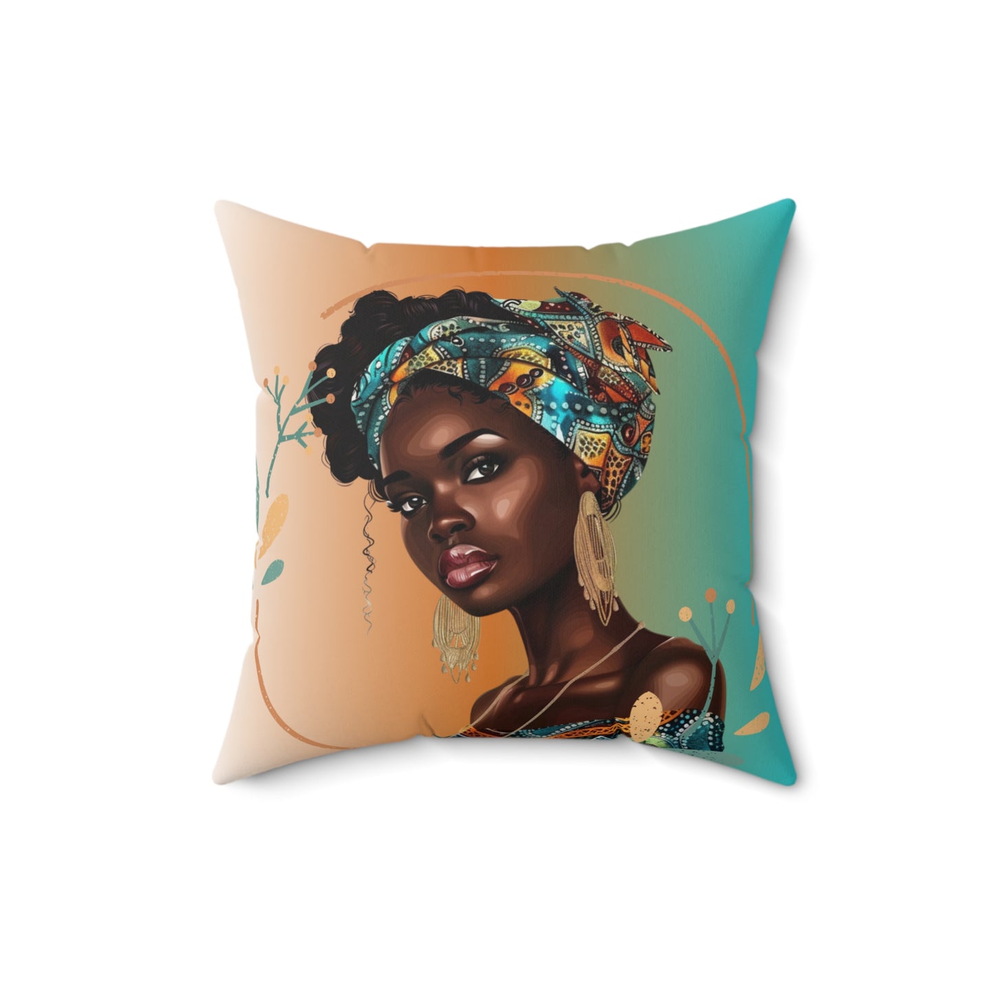 Queen Teal Bohemian Style African Woman Pillow