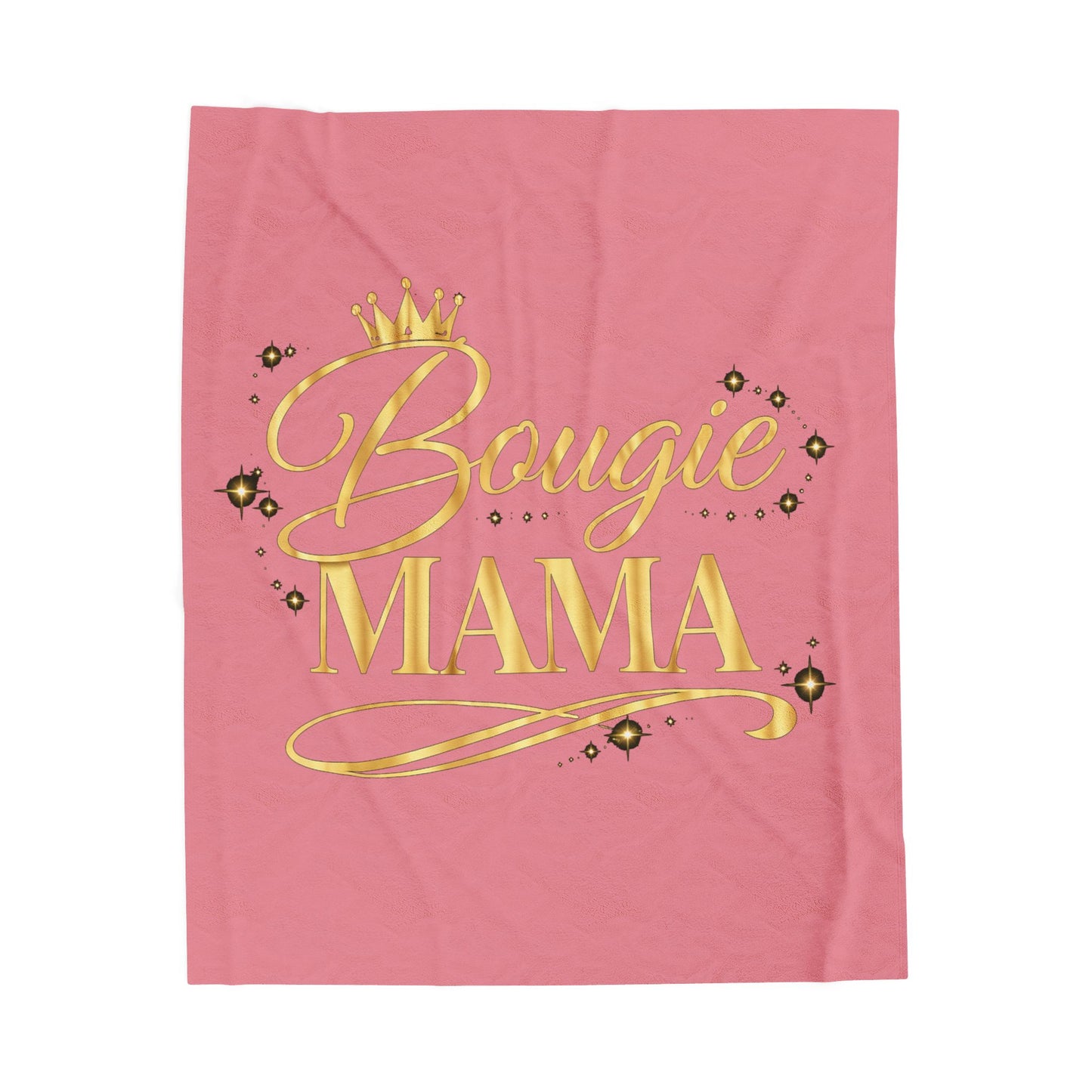 Bougie Mama Velveteen Plush Blanket – Pink & Gold Cozy Throw for Stylish Moms, Mother’s Day Gift