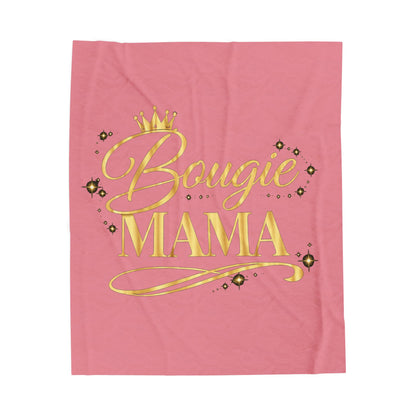 Bougie Mama Velveteen Plush Blanket – Pink & Gold Cozy Throw for Stylish Moms, Mother’s Day Gift