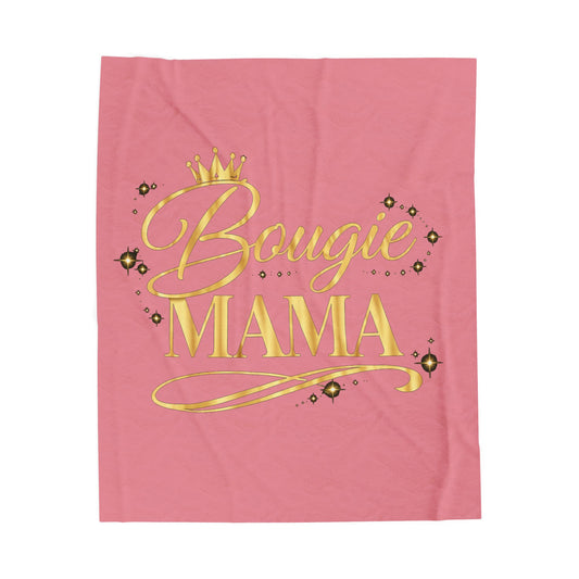 Bougie Mama Velveteen Plush Blanket – Pink & Gold Cozy Throw for Stylish Moms, Mother’s Day Gift