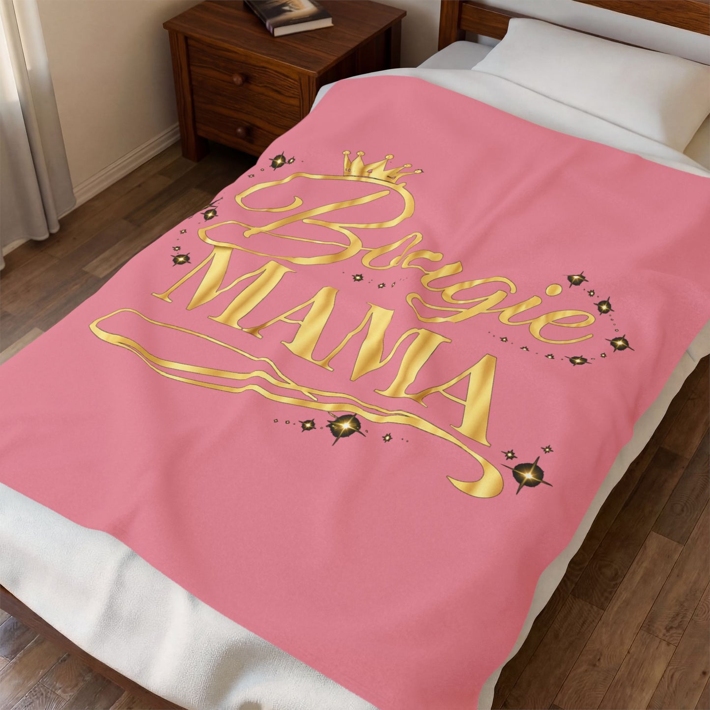 Bougie Mama Velveteen Plush Blanket – Pink & Gold Cozy Throw for Stylish Moms, Mother’s Day Gift