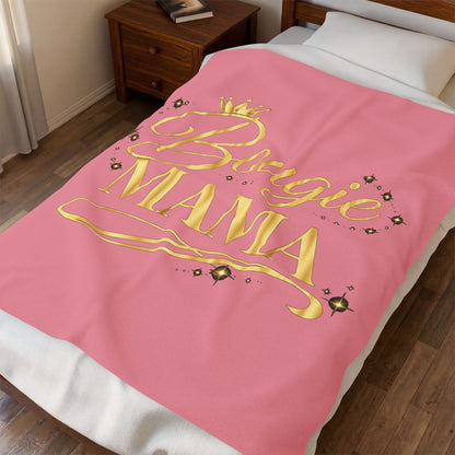 Bougie Mama Velveteen Plush Blanket – Pink & Gold Cozy Throw for Stylish Moms, Mother’s Day Gift