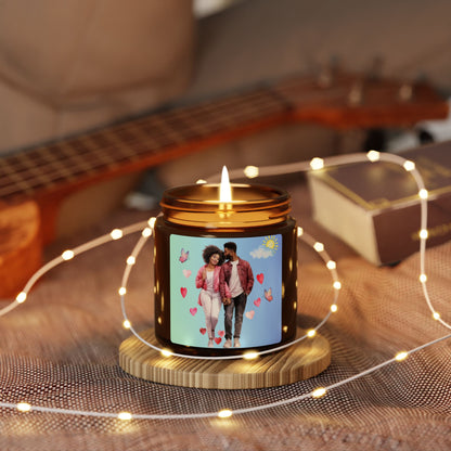Hearts and Butterflies-Scented Soy Candle (Multi-Size, Amber Jar)