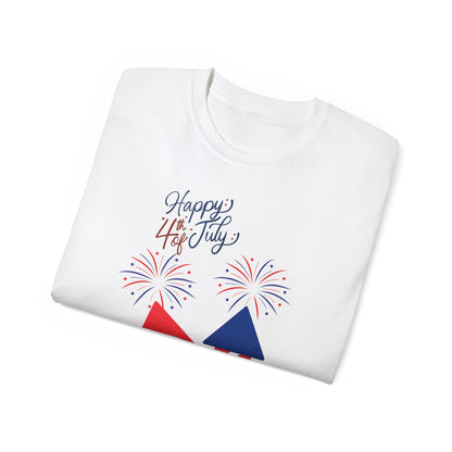 Fourth of July Fireworks Tee — "Happy 4th July" Patriotic Rocket T-Shirt