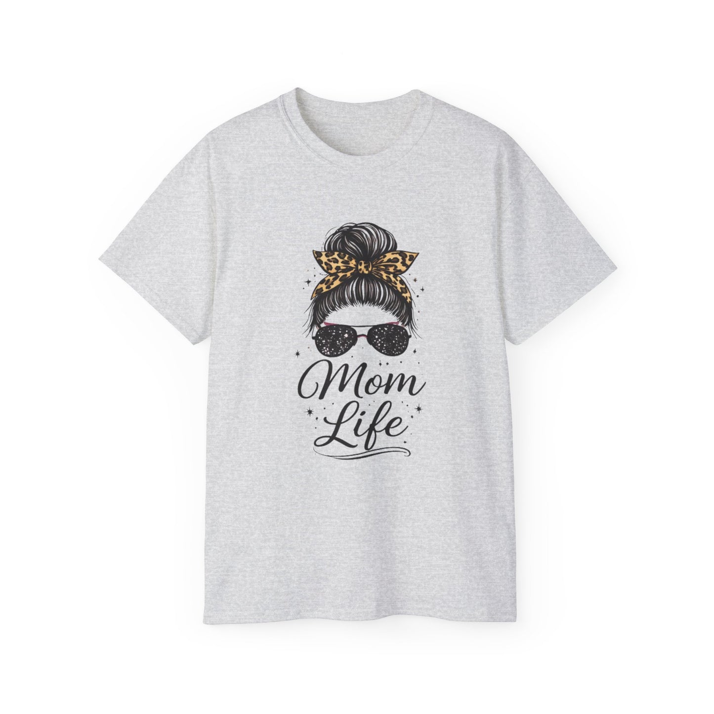 Mom Life Tee — Leopard Bandana Messy Bun Graphic Shirt for Moms