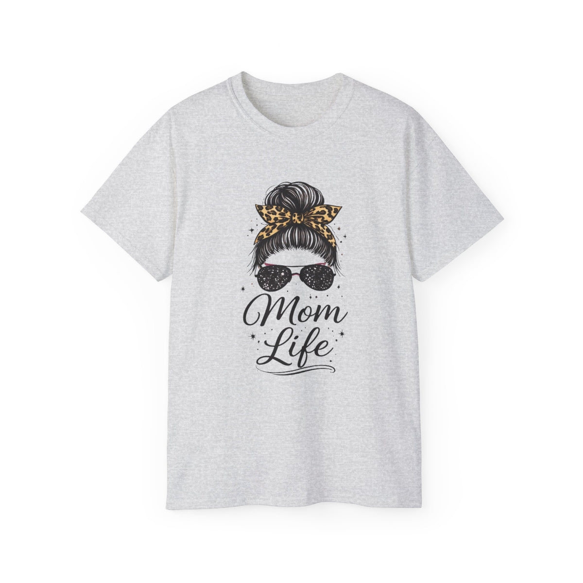 Mom Life Tee — Leopard Bandana Messy Bun Graphic Shirt for Moms