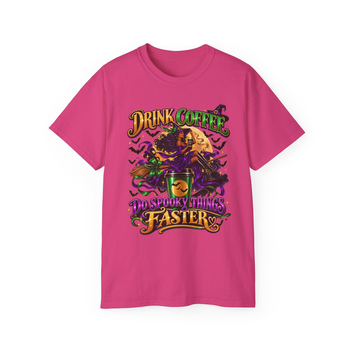 "Drink Coffee, Do Spooky Things Faster" Enhanced Witch Moon Tee