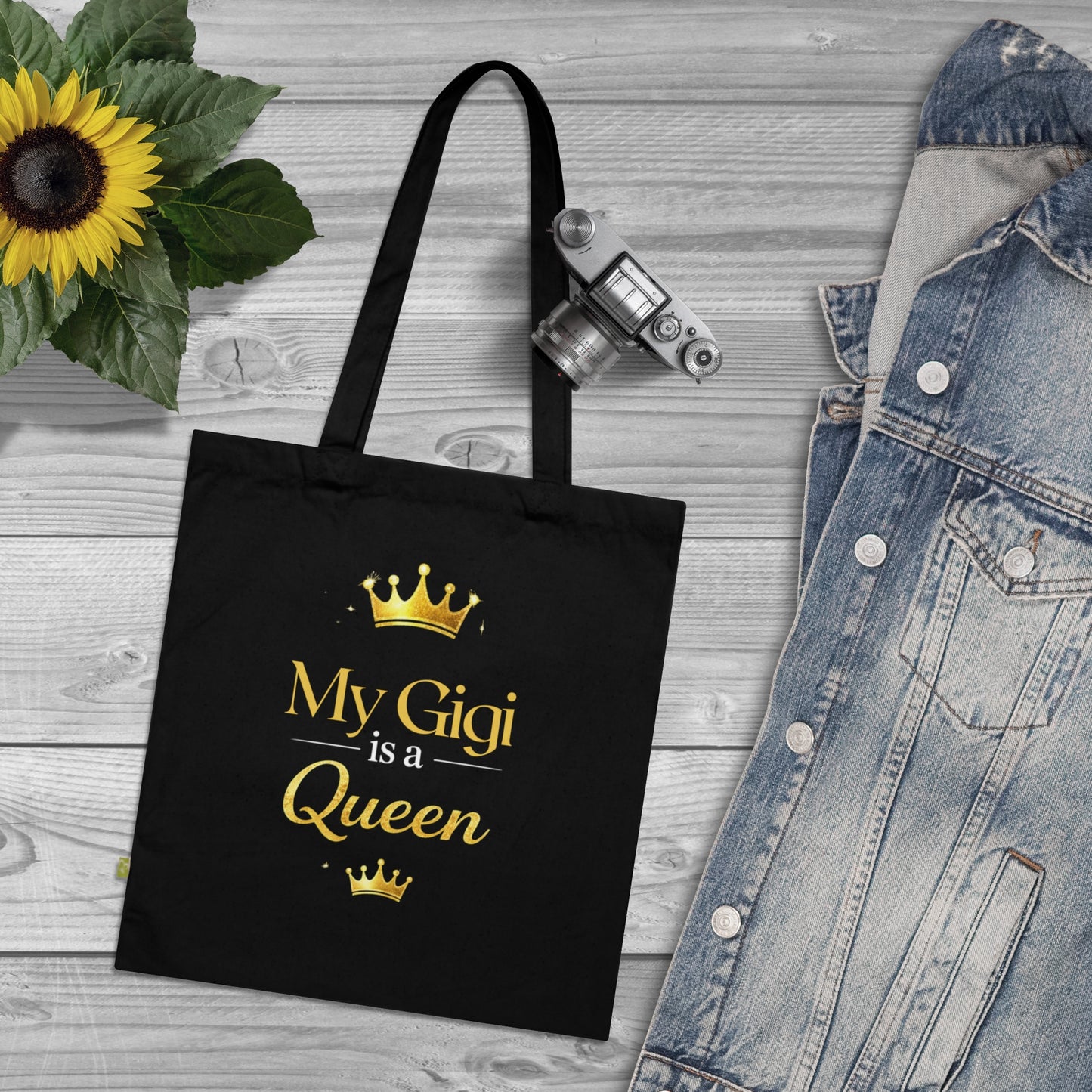 Tote Bag — "My Gigi is a Queen"(Navy) Gold Crown Organic Cotton Tote