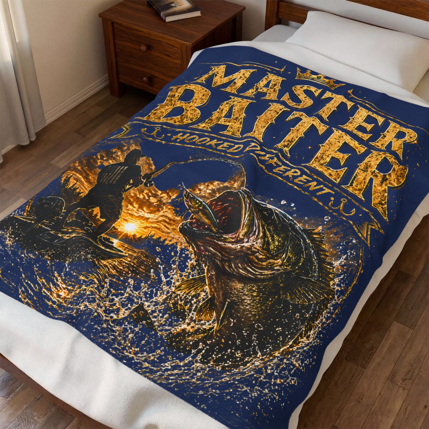 Master Baiter Fishing Velveteen Plush Blanket (Blue) – Funny Angler Gift