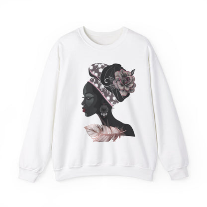 Queen Feather Graphic Crewneck Sweatshirt - Floral Design